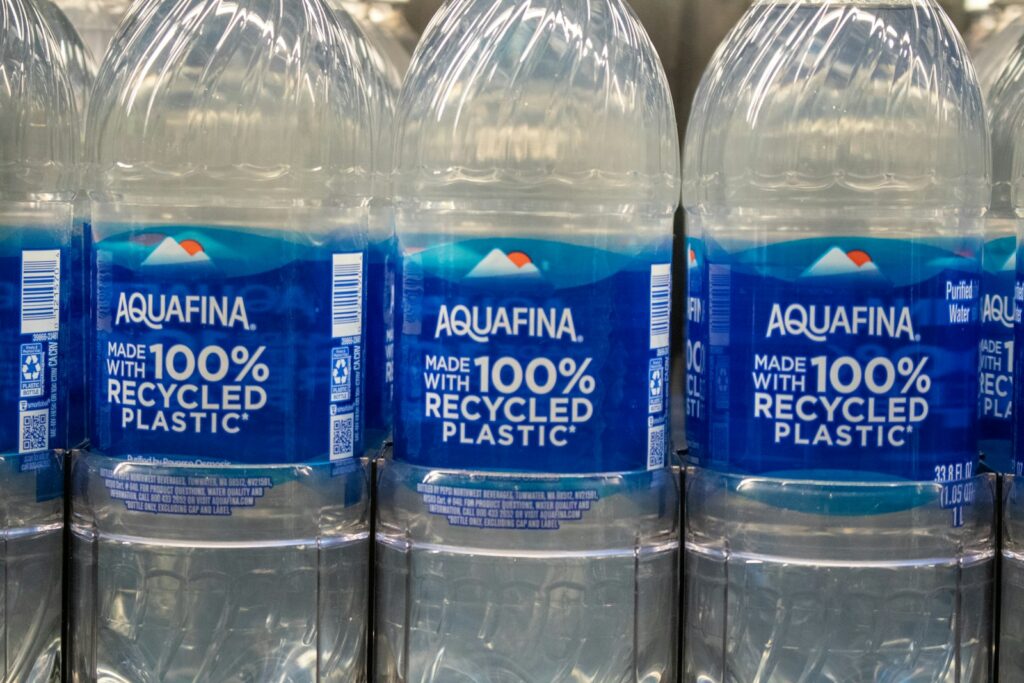 Aquafina bottles are made with recycled plastic.